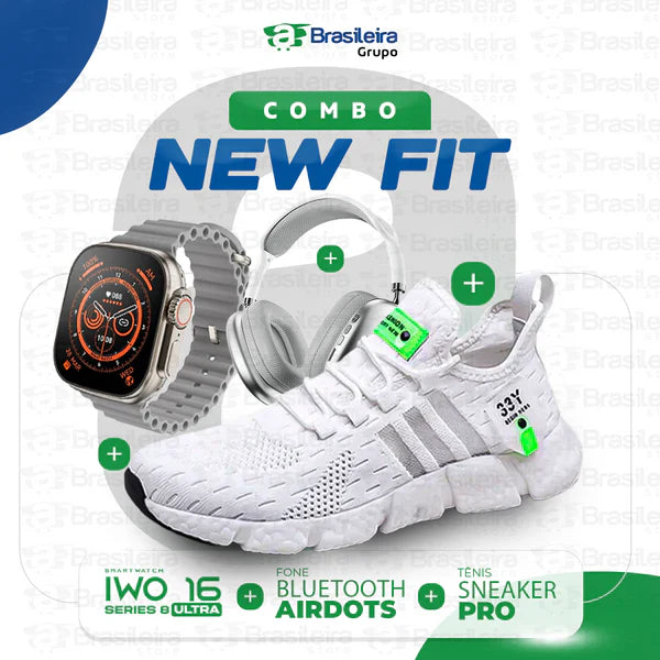 Combo Newfit Advanced 3x1 TÊNIS SNEAKER NEWFIT PRO + IWO SERIES 9 ULTRA + FONE BLUETOOTH ADVANCED PRO | FRETE GRÁTIS |