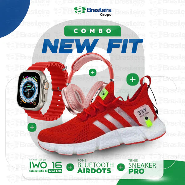 Combo Newfit Advanced 3x1 TÊNIS SNEAKER NEWFIT PRO + IWO SERIES 9 ULTRA + FONE BLUETOOTH ADVANCED PRO | FRETE GRÁTIS |