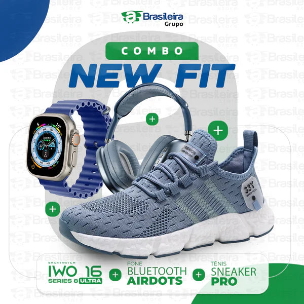 Combo Newfit Advanced 3x1 TÊNIS SNEAKER NEWFIT PRO + IWO SERIES 9 ULTRA + FONE BLUETOOTH ADVANCED PRO | FRETE GRÁTIS |