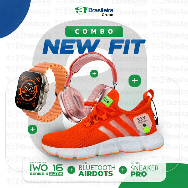 Combo Newfit Advanced 3x1 TÊNIS SNEAKER NEWFIT PRO + IWO SERIES 9 ULTRA + FONE BLUETOOTH ADVANCED PRO | FRETE GRÁTIS |