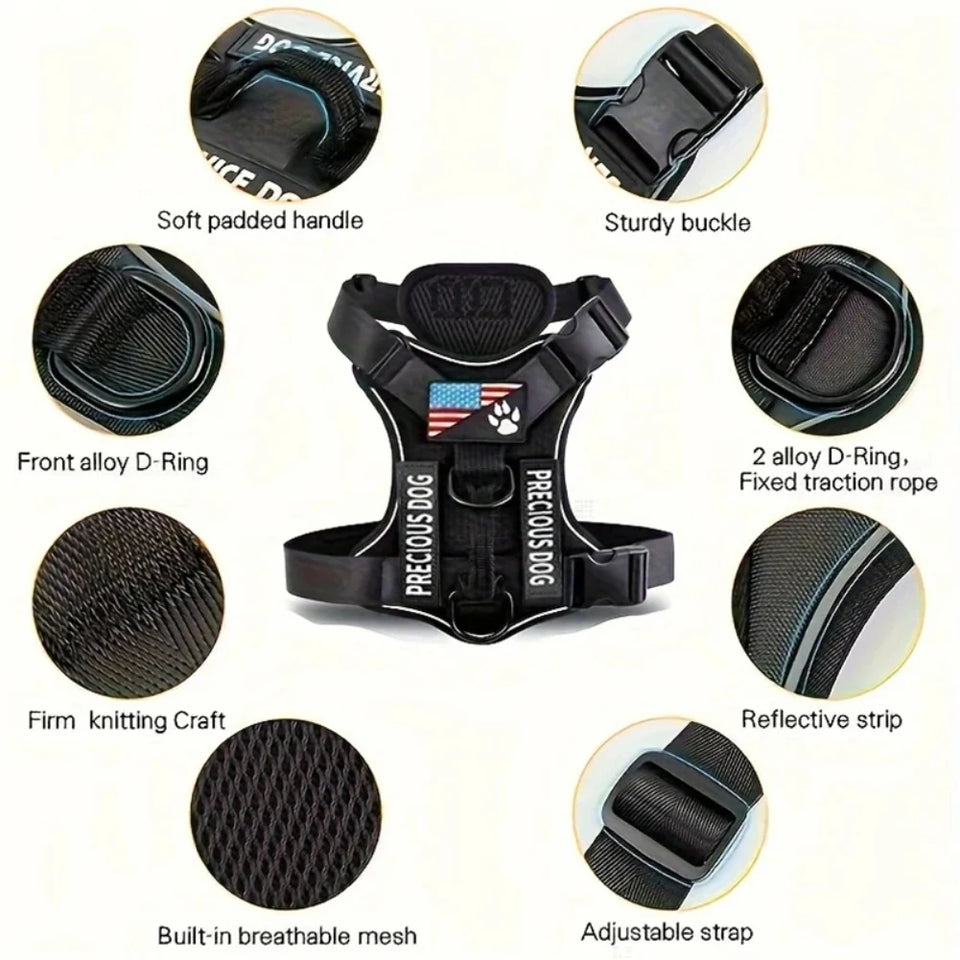 para Service Dog Harness, Reflective Dog Vest Harness with 5 PCS Patches, Adjustable Soft Oxford Pet Harness, Inner Layer Mesh, Easy