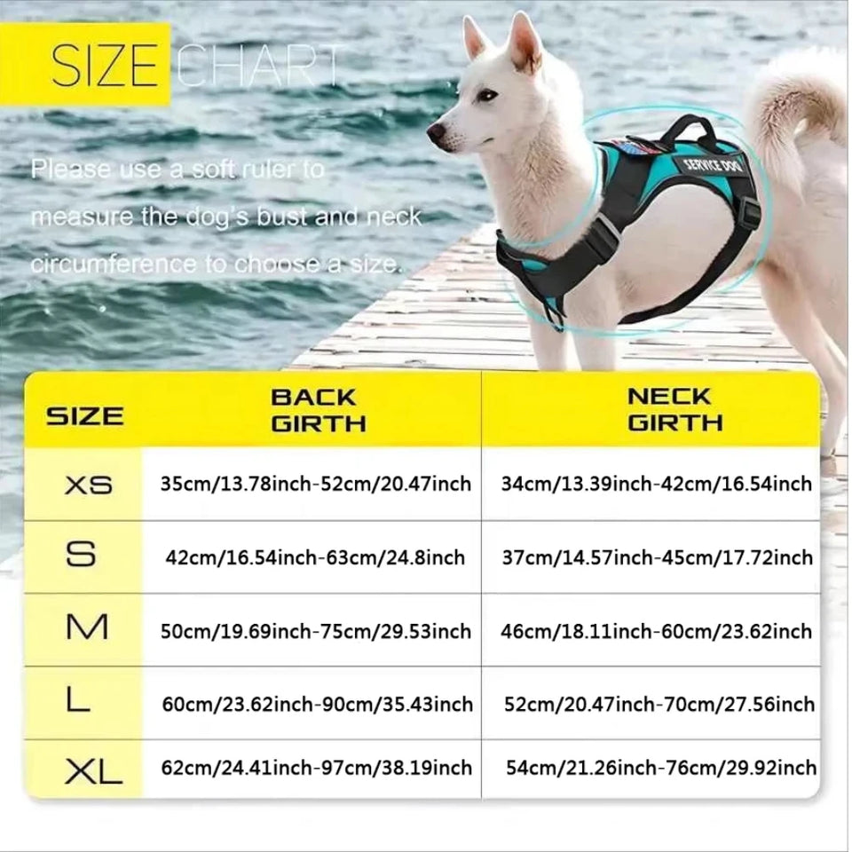 para Service Dog Harness, Reflective Dog Vest Harness with 5 PCS Patches, Adjustable Soft Oxford Pet Harness, Inner Layer Mesh, Easy