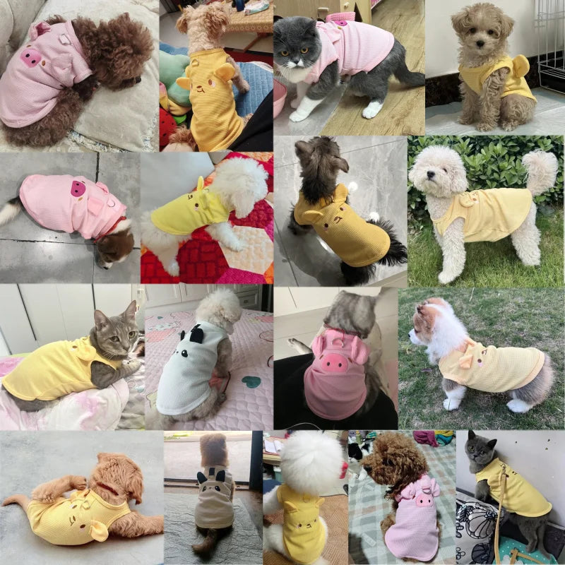Animal Embroidery Dog Vest Fashion Thin Dog Clothes Summer Puppy Pullovers Soft Waffle Cat Shirt Pet Vest Bichon Poodle Costume